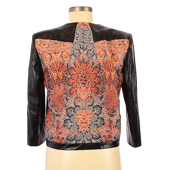 Helmut Lang Leather Jacket 6 Coat Small Black crop Orange Tiger Medallion - Picture 7 of 13